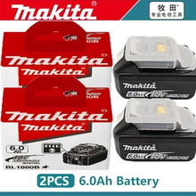 Makita 18V 6Ah battery packaging, 2-pack with charger included, red and black