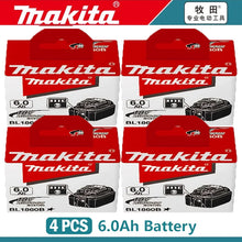 Makita 18V 6Ah battery packaging, 6-pack with battery indicator, red and black