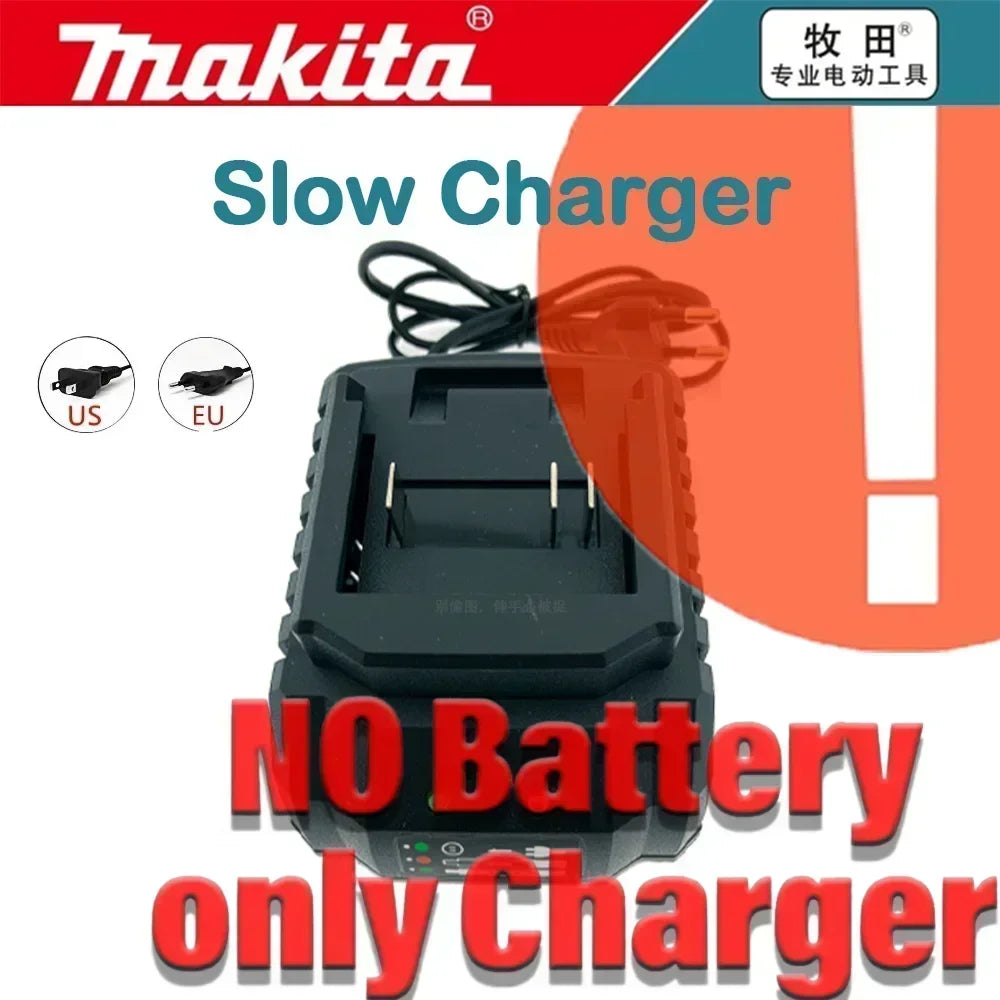 Makita 18V 6Ah battery packaging with charger info, black and red
