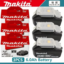 Makita 18V 6Ah battery pack, red and black front view with LED indicator