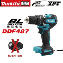 Makita DDF487 compact design front view in black and blue