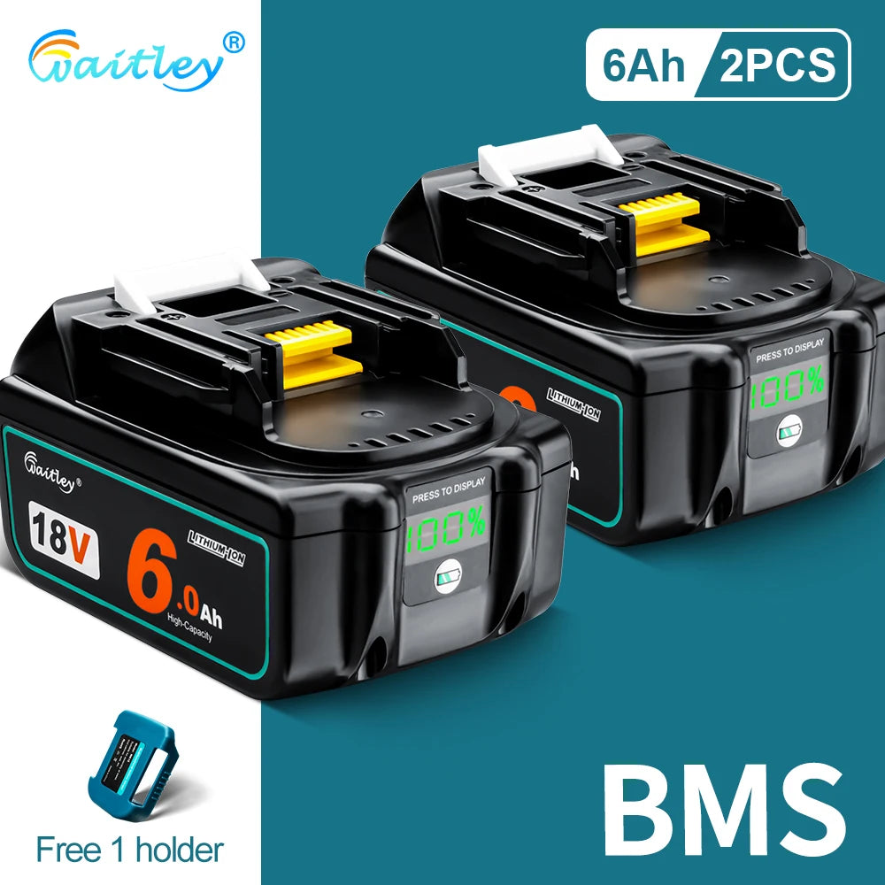 Waitley 18V battery packs front view in black and green with LED indicator