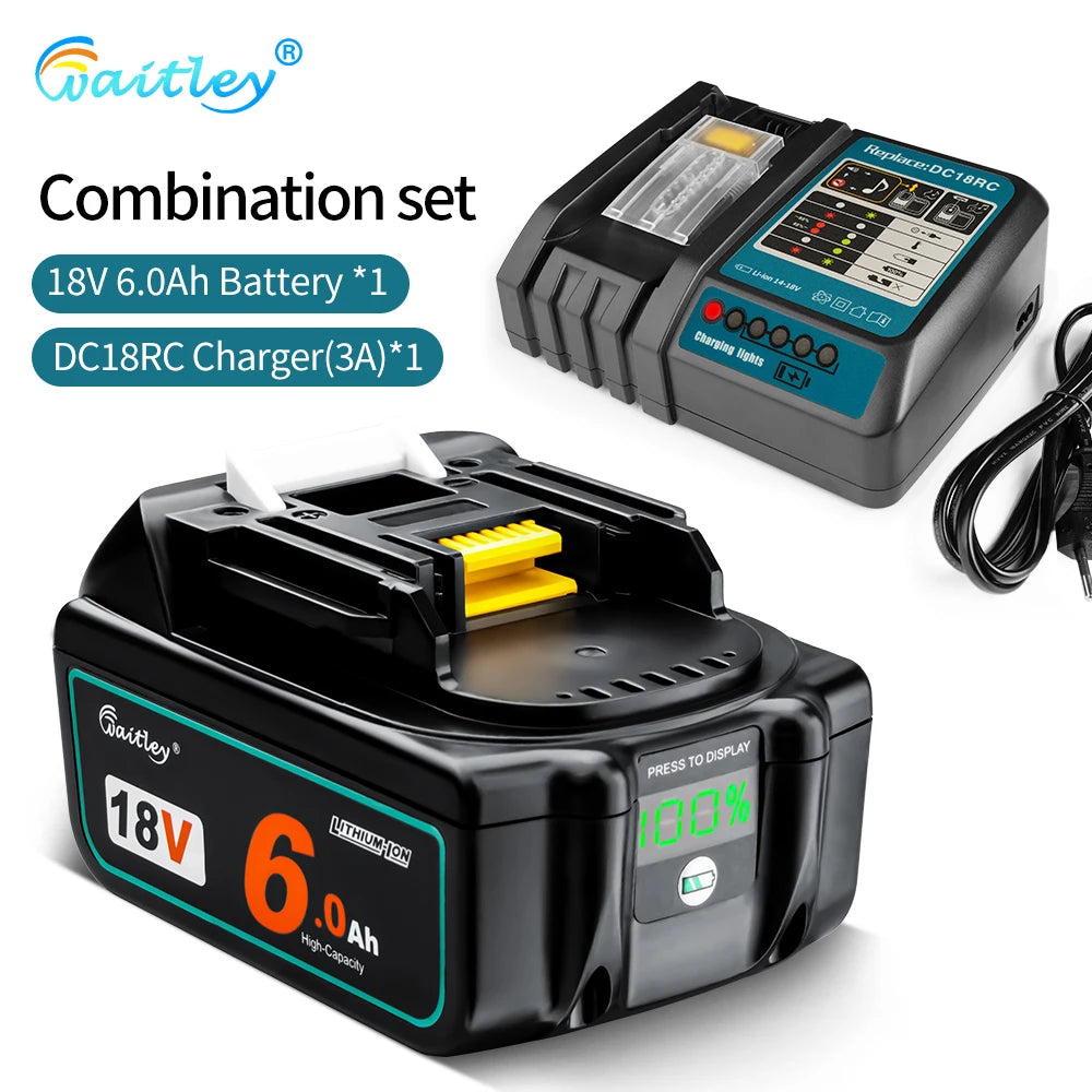 Waitley 18V battery and charger set lifestyle in black and blue