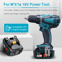 Waitley 18V battery lifestyle with blue power tool, black accents