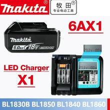 Makita battery and charger packaging with 6Ah battery, black blue, LED display