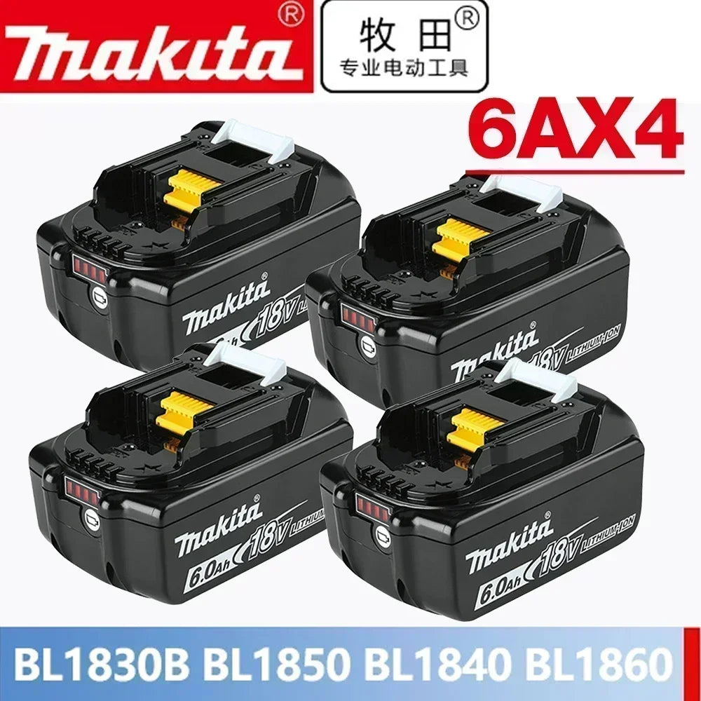 Makita 18V battery pack packaging with LED display, four batteries