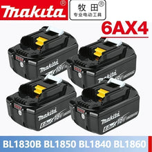 Makita 18V battery pack packaging with LED display, four batteries