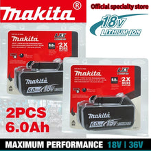 Makita 18V 6.0Ah battery pack packaging, red and black, 6.0Ah capacity