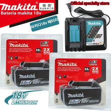 Makita battery and charger set packaging, black and red lifestyle view