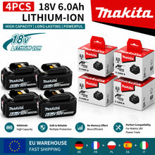 Makita battery pack packaging, 6.0Ah capacity in black and red