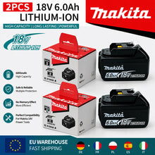 Makita 18V batteries packaging, two units in black and red