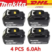 Makita battery pack packaging with 4 batteries, black and yellow
