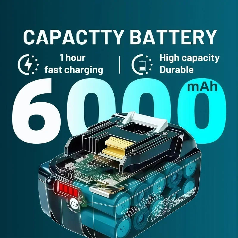 Capacity information graphic showing 6000 mAh and fast charging