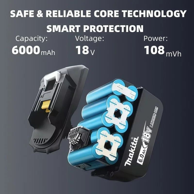 Makita 18V 6Ah battery for high-demand use, blue and black