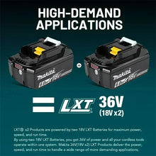 Makita 18V 6Ah battery specifications, blue and black on white