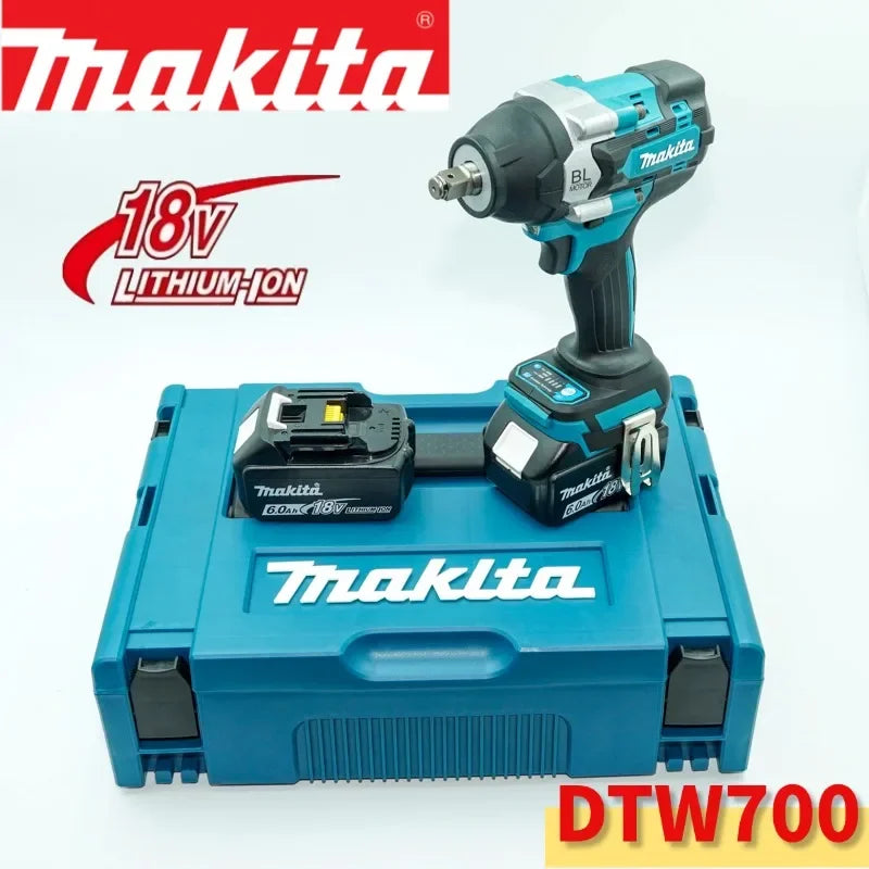 Makita DTW700 front view, blue and black brushless impact wrench