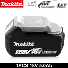 Makita BL1860 6Ah battery detail, 18V and 6Ah markings in black and white