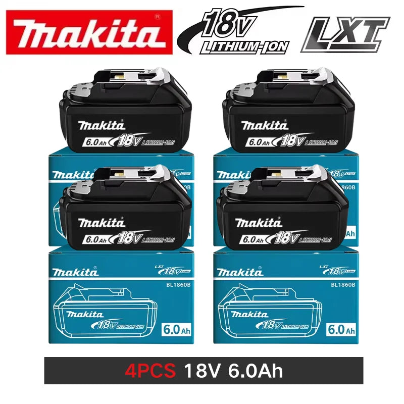 Makita 18V battery pack durable design detail, black case on solid background
