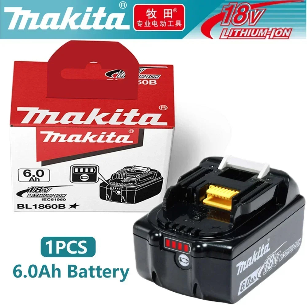 Makita BL1850 18V battery in red and black packaging, single pack view