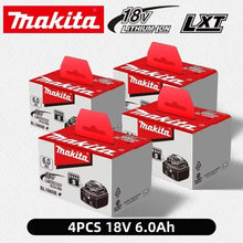 Makita BL1850 18V battery pack in red and black packaging, front view
