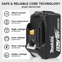Makita BL1850 18V battery detail showing protection features, close-up