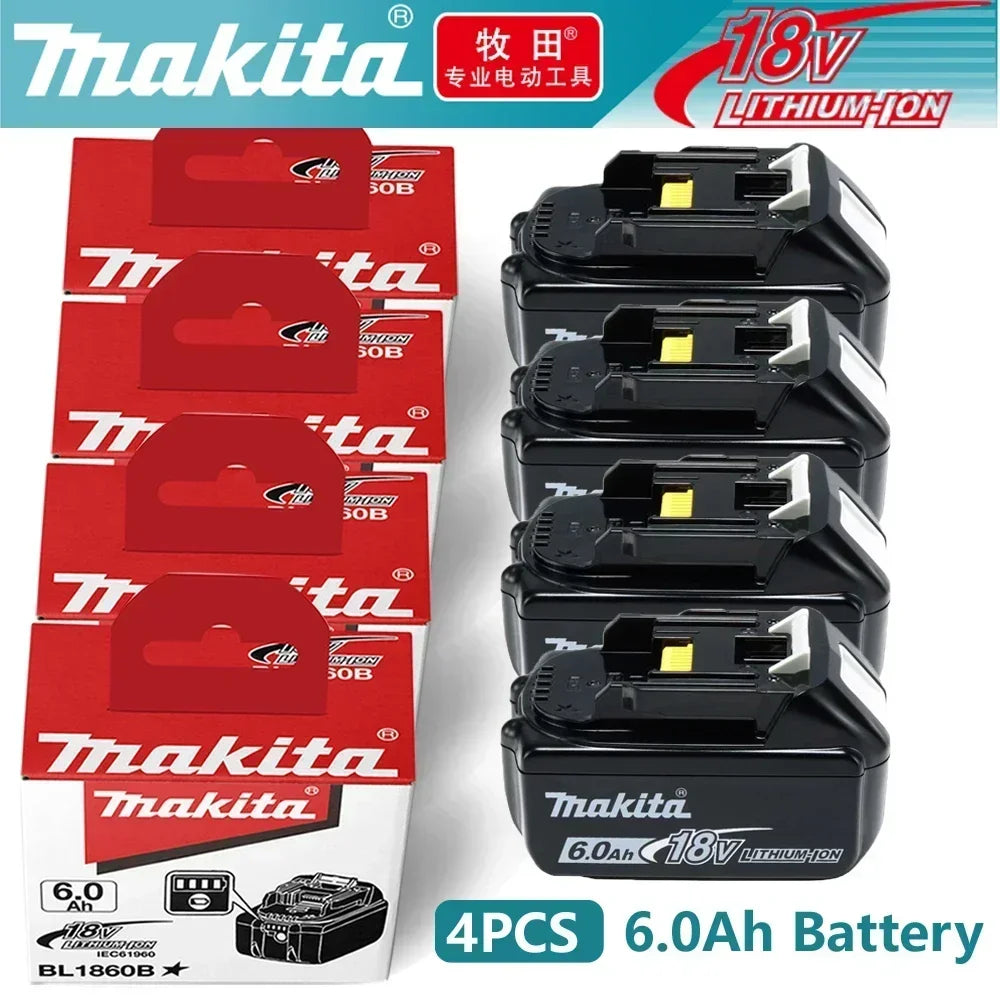 Makita BL1850 18V battery set in red and black packaging, 6Ah view