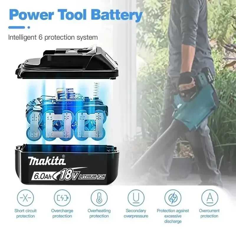 Makita BL1850 18V battery technology detail with smart protection, close-up