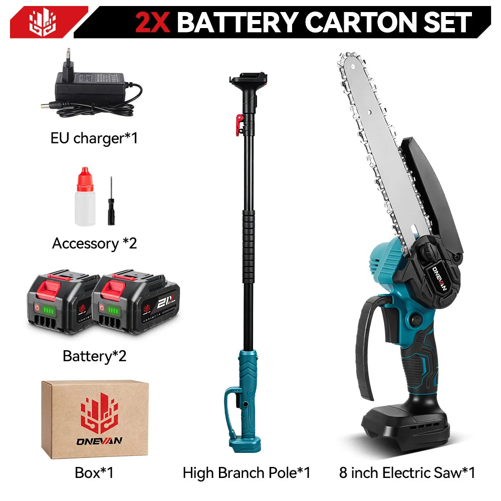 ONEVAN battery and charger set packaging, red black blue with included tools