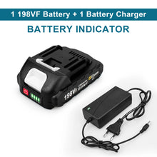 18V lithium battery and charger with LED indicators on white background