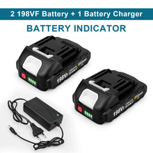 18V lithium battery and charger set with LED indicators on white background