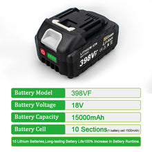 18V lithium battery specifications detail with model, voltage, and capacity on white