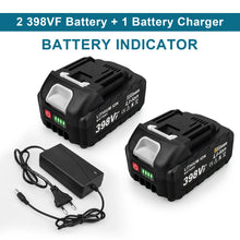 18V lithium battery two-pack and charger with LED indicators on white background