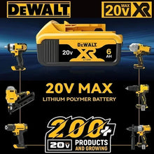 DeWalt 20V MAX battery system packaging in yellow and black, product lineup