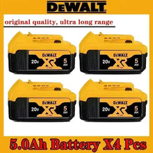 DeWalt battery and charger set packaging in yellow and black, includes two batteries