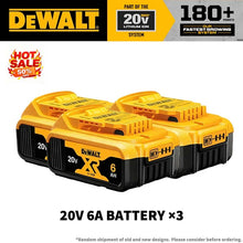 DEWALT 20V 5Ah battery x3 packaging, yellow and black on solid background