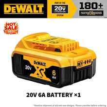 DeWalt 20V 6Ah battery front view, yellow and black