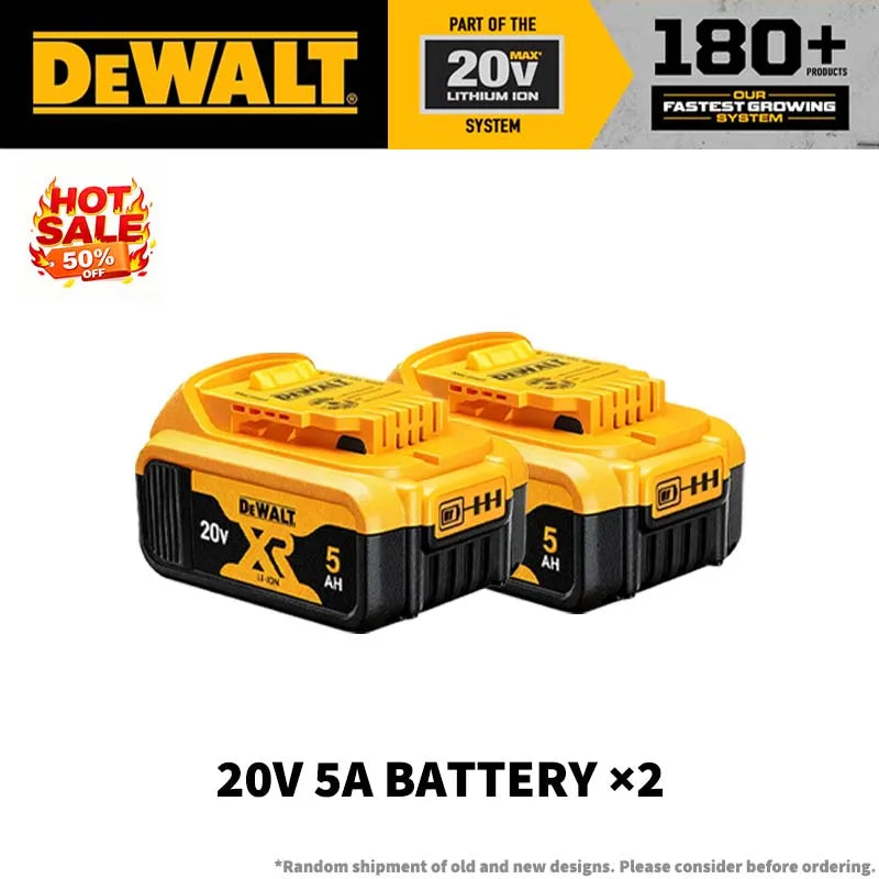 DEWALT 20V battery dual pack packaging, yellow and black on white background