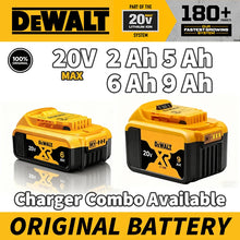 DEWALT 20V battery charger packaging, black and yellow, 6Ah and 9Ah options