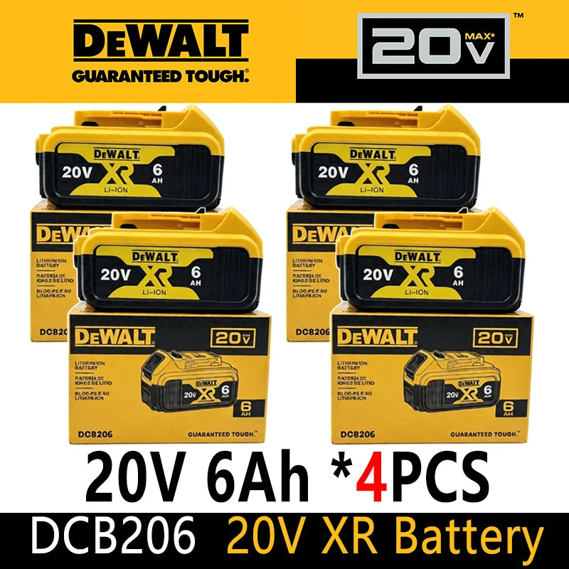 DeWALT 20V XR 4-pack 6Ah battery packaging, yellow and black