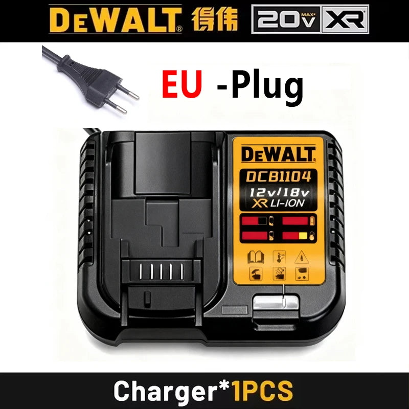 DeWALT battery and charger set packaging, yellow and black