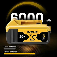 DeWALT 20V 6Ah battery specifications close-up, yellow and black details