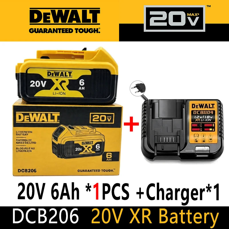 DeWALT 20V XR battery with charger packaging, yellow and black