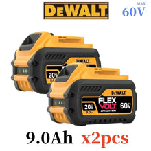 DeWalt 20V battery pack, 9.0Ah capacity, two pieces, yellow and black