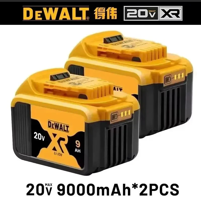 DeWalt battery pack, yellow and black, other view, 20V 9000mAh, two pieces