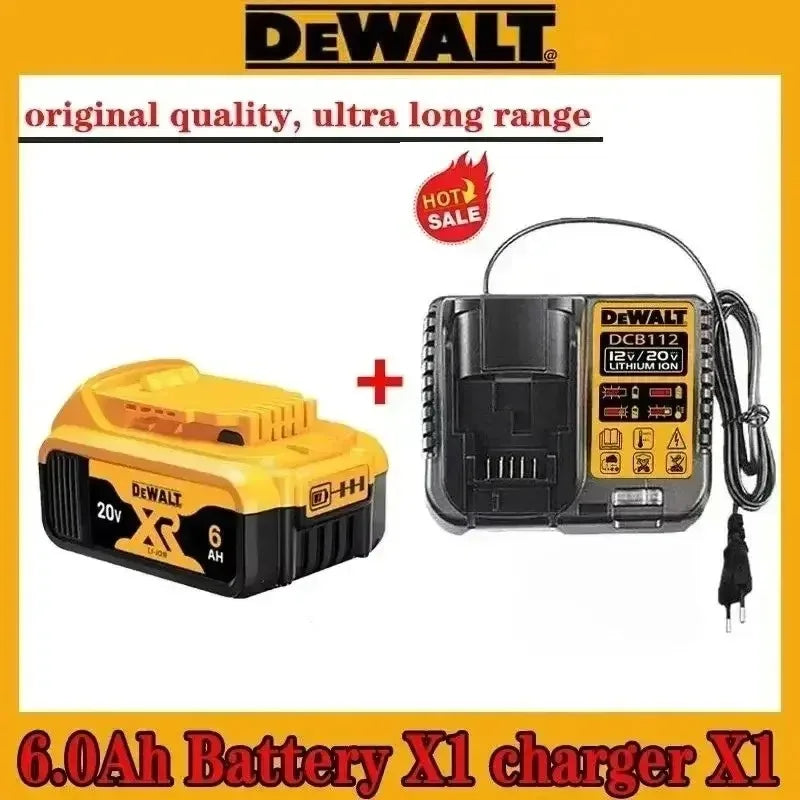 DeWalt 20V DCB206 battery and charger packaging, yellow and black 6.0Ah included
