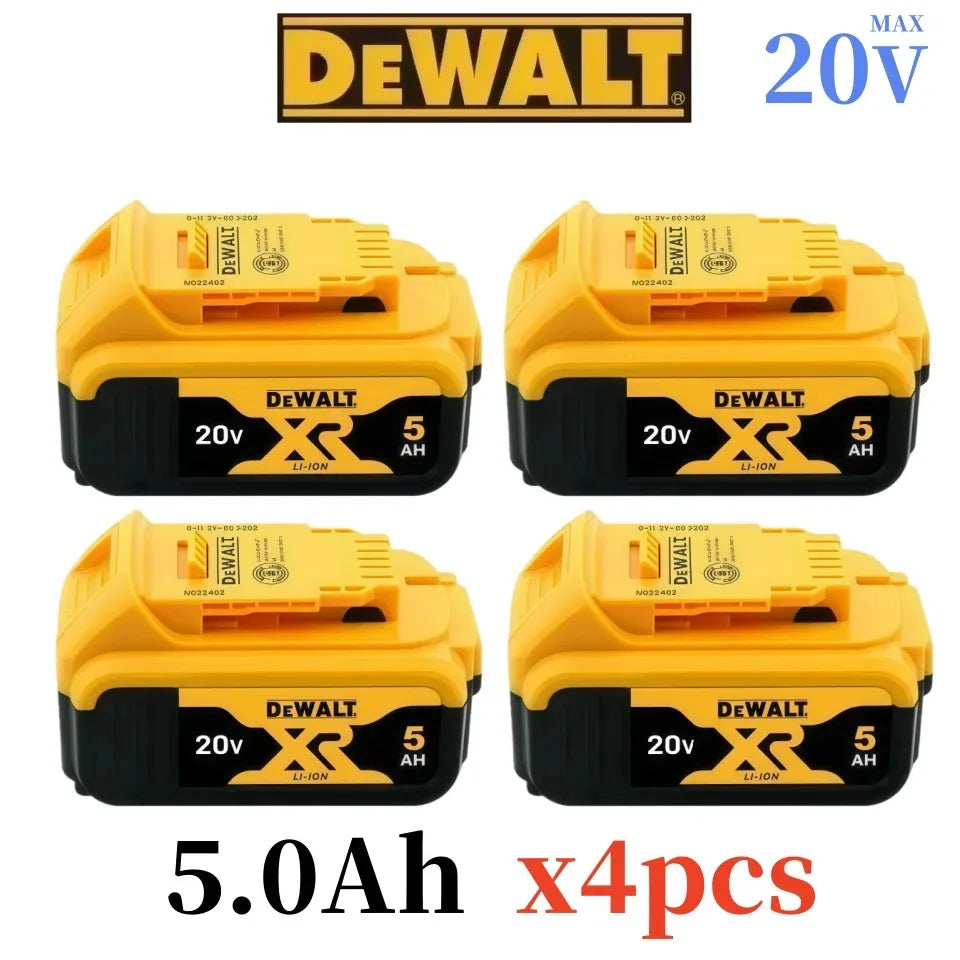 DeWalt 20V DCB206 battery packaging, yellow and black 20V 5.0Ah four-pack