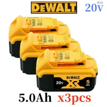 DeWalt 20V DCB206 battery packaging, yellow and black 5.0Ah three-pack