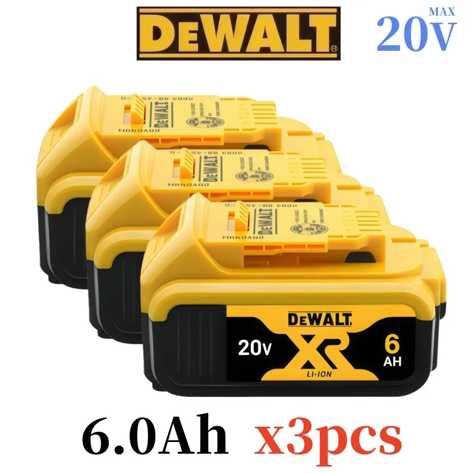 DeWalt 20V DCB206 battery packaging, yellow and black 6.0Ah three-pack