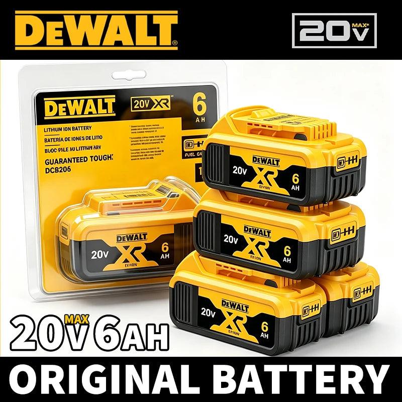 DEWALT XR 18V 6.0Ah battery pack, yellow and black packaging front view