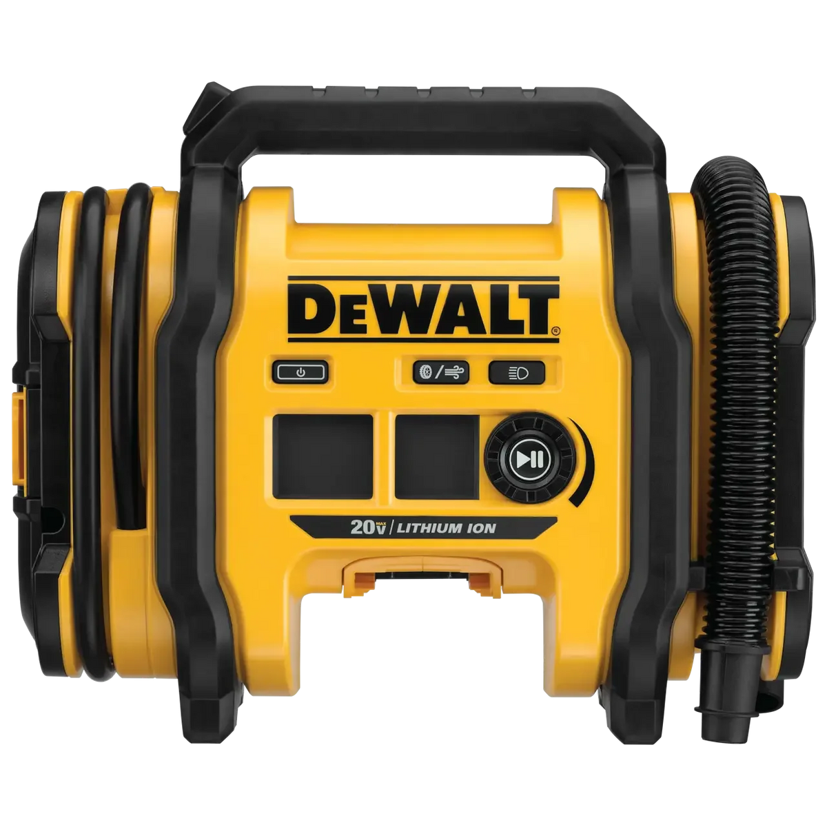 DEWALT DCC020I inflator kit front view, digital gauge interface